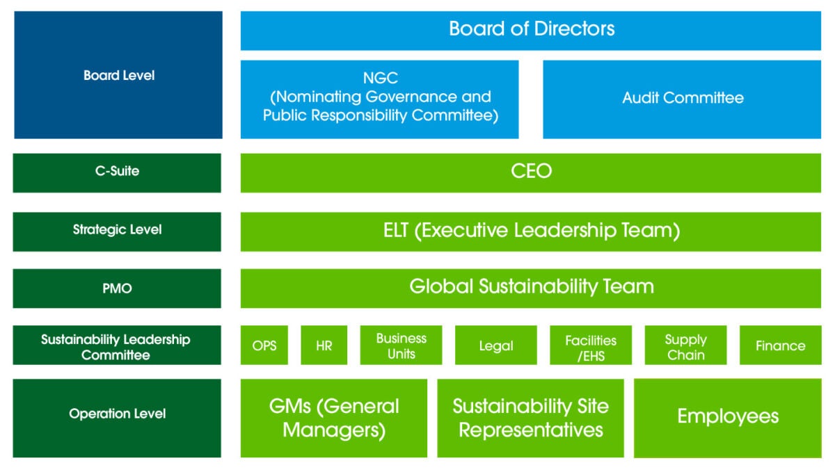 Ejemplo del Flex de estructura de gobernanza relacionada con el clima y la sostenibilidad