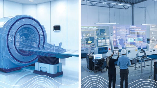 MRI machine and futuristic factory floor