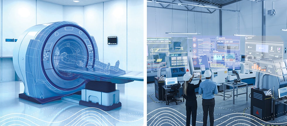 MRI machine and futuristic factory floor