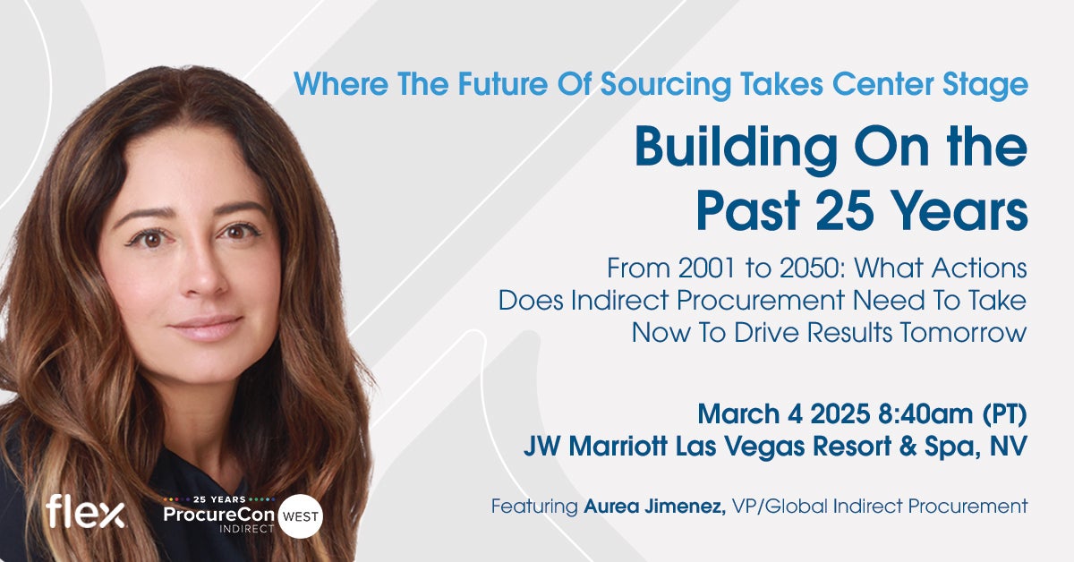 Aurea Jimenez, VP Global Indirect Procurement, wird an der ProcureCon Indirect West 2025 teilnehmen – einer der führenden Veranstaltungen der Branche für indirekte Beschaffung, die Innovation und Zusammenarbeit innerhalb der Beschaffungsgemeinschaft fördert. Sie wird an der Podiumsdiskussion zum Thema „Aufbauend auf den letzten 25 Jahren: Von 2001 bis 2050: Welche Maßnahmen muss die indirekte Beschaffung jetzt ergreifen, um morgen Ergebnisse zu erzielen?“ teilnehmen.