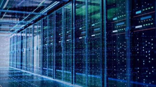 Network server room with computers for digital communications