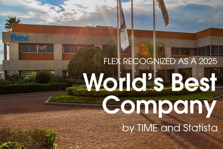 Flex building announcing the recognition for World's Best Company by TIME and Statista