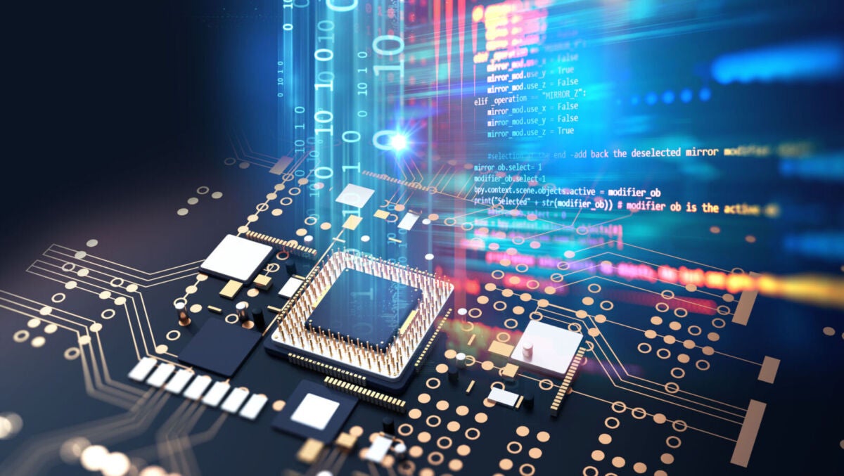 Close up of a power component with code above it