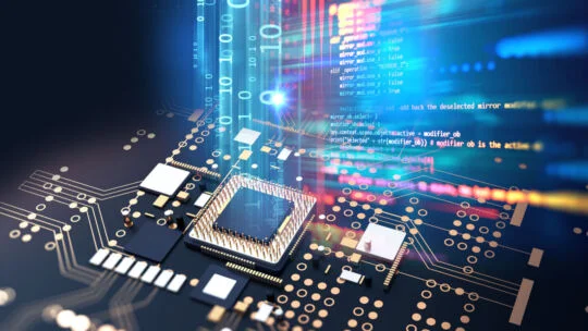 Close up of a power component with code above it