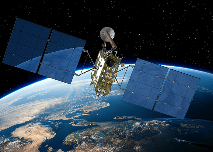 Satellite in space with Earth in the background