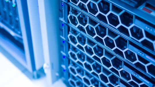 Close up of a data center rack enclosure