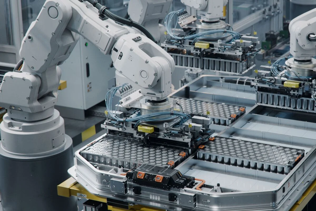Robotic arms on an automotive manufacturing line