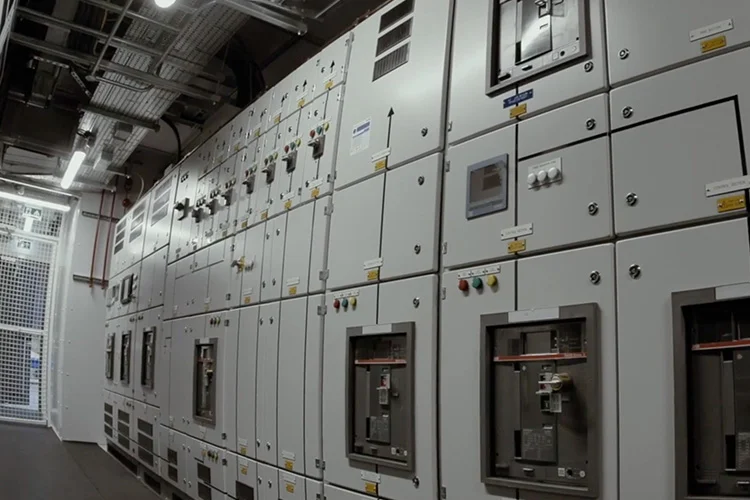 数据中心机房内的高压电气开关柜。.